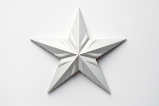 White one star 3D render clay style, isolated on white background