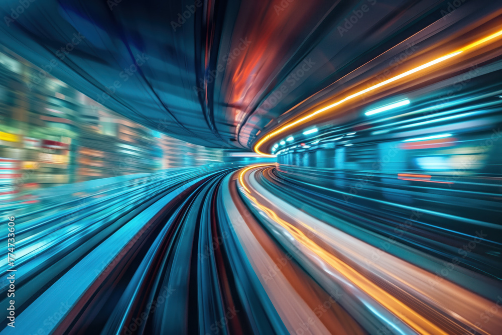 Poster moving with high speed in a tunnel. transport industry. motion blur. created with generative ai tech