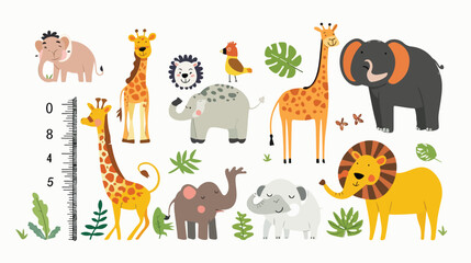 Obraz na płótnie Canvas Cartoon zoo animals with meter wall Flat vector 5ad0af6e-8896-419a-b1e1-7c153dcf013e 3.eps