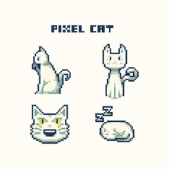 this is a cat in pixel art with colorful color,this item good for presentations,stickers, icons, t shirt design,game asset,logo and project.