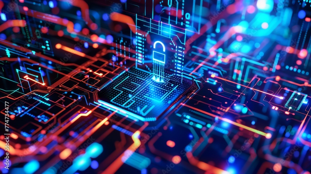 Aufkleber Computer Circuit Secured With Lock