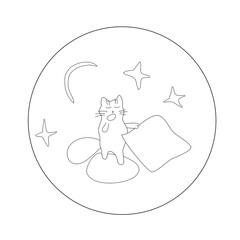 Cat with a pillow, good night, bye-bye. Black and white png illustration modern new