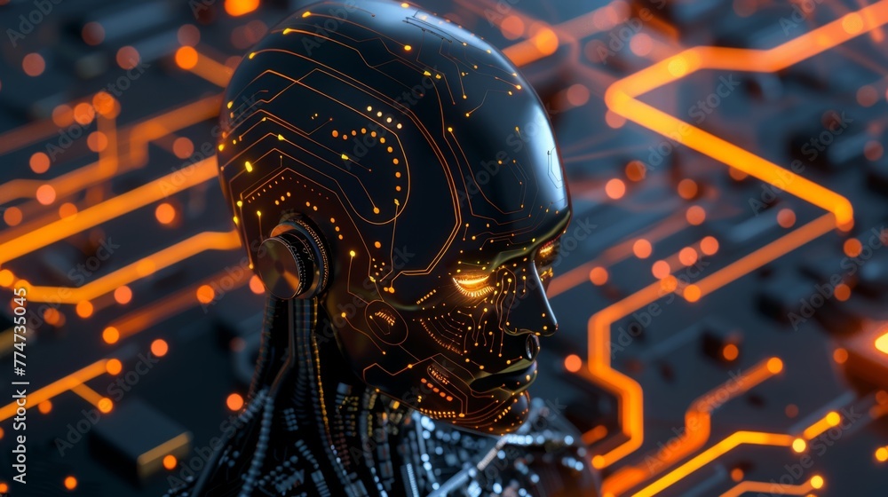 Aufkleber glowing-eyed robot with circuit board background