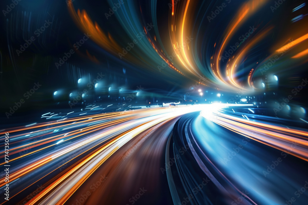 Poster abstract futuristic background with lights and motion blur. a slide background for showcasing digita