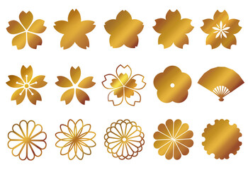 和アイコン　あしらい　セット　素材　金色　金箔　飾り　縁起物　桜　梅　菊　扇子　雪輪　和柄　和風　高級感　キラキラ　シンプル　年賀　正月