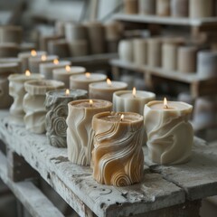 Lot of candles in the workshop - obrazy, fototapety, plakaty