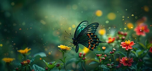 Obraz na płótnie Canvas A Vibrant Butterfly in a Garden Setting Generative AI