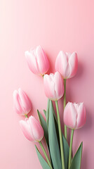 Romantic light pink background with light pink tulip flowers and place for text