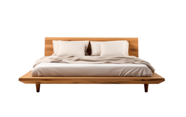 Cozy bed with two pillows and blanket under moonlight