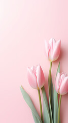 Romantic light pink background with light pink tulip flowers and place for text