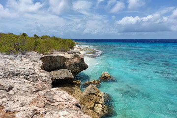 Fototapeta na wymiar Scenic Coastal Landscape with Clear Turquoise Waters and Rugged Shoreline. World Oceans Day 