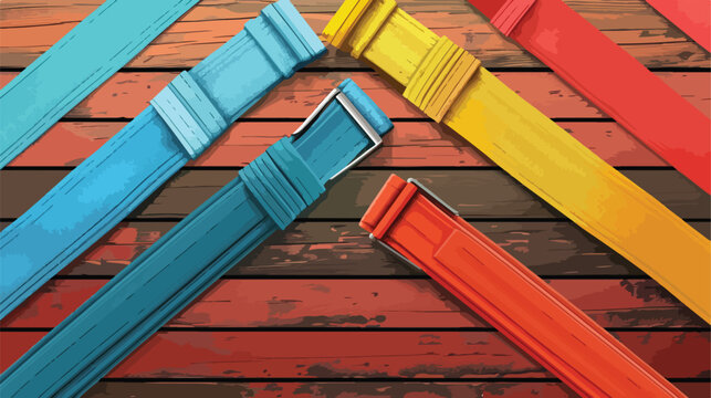 Colorful karate belts on wooden background flat lay F