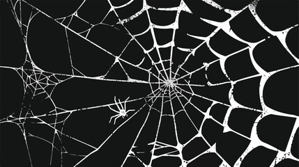 Creepy white spider web on black background Flat vector