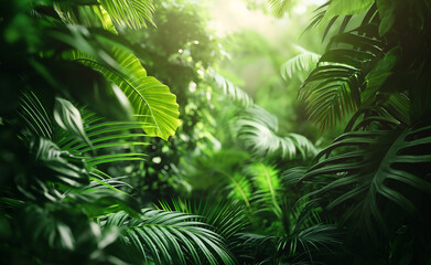 Fototapeta na wymiar Beautiful green tropical jungle for natural background