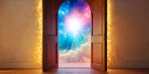 door to heaven, opened door in clouds, clouds seen from door, beautiful sky seen from opened door,...