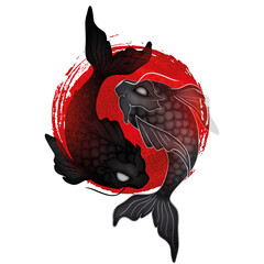 Koi carp black and red in Japanese style