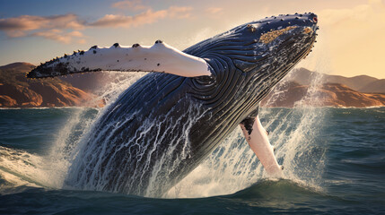 A humpback whale jumping out of the water