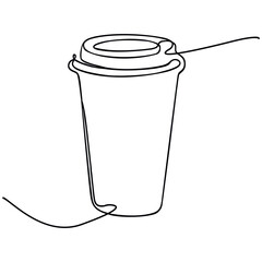 Paper cup with coffee Continuous line sketch,vector