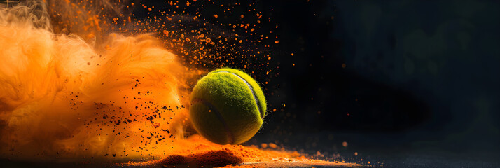Tennis ball close-up, tennis point. Abstract splash background