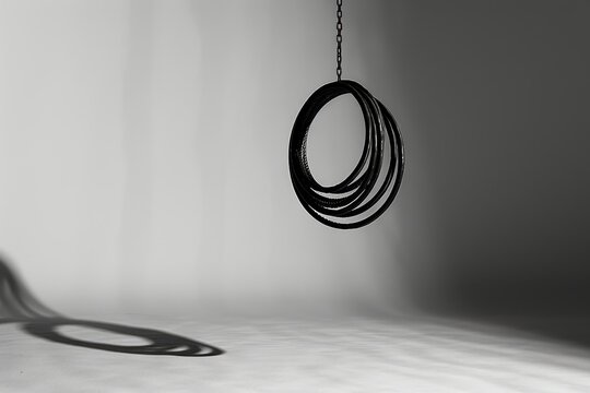 Coiled whip suspended in mid-air, casting shadows that form intriguing patterns on a minimalist background. The image creates a sense of anticipation and tension, depression.