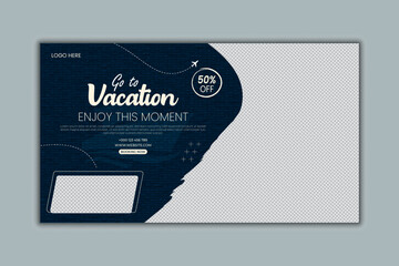 Go to vacation of summer holiday. Explore the world, Tourist spots of promotional social media web post banner or poster template illustration design.