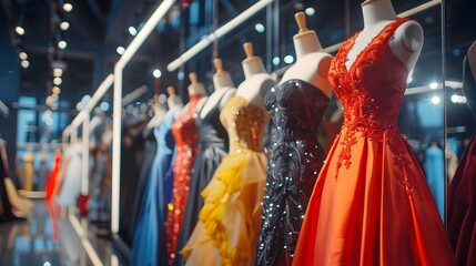 Trendy Fashion Retail Shop Showcasing Formal Attire Collection on Dress Forms generative ai - obrazy, fototapety, plakaty