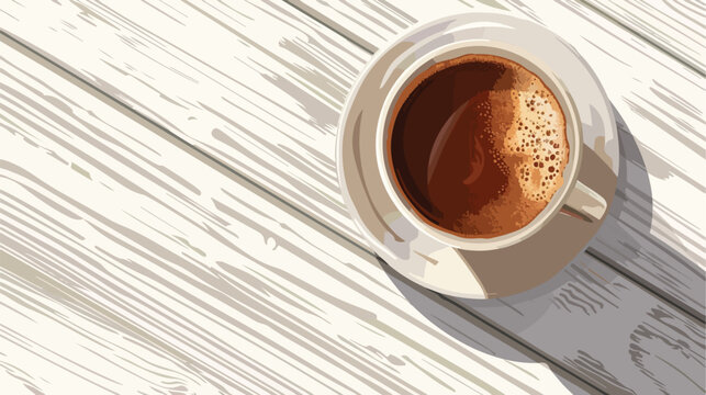 Delicious coffee in cup on white wooden table Flat vector