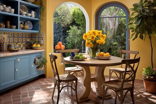 Bistro Table Elegance: Sunny Mediterranean Kitchen Designs for Casual Dining