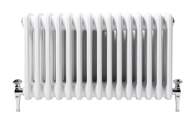 A sleek white radiator emits a soft, frosty aura against a pristine white backdrop