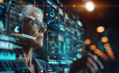 Senior Woman Programmer: Pioneering AI Engineering Solutions - obrazy, fototapety, plakaty