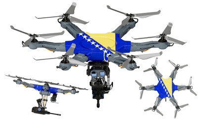 Fleet of Drones Adorned with Bosnia and Herzegovina Flag Colors Displayed on Black