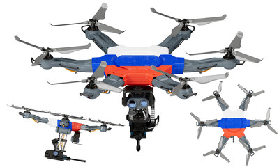 Fleet of Drones Adorned with Russia Flag Colors Displayed on Black