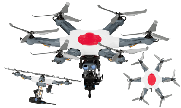 Fleet of Drones Adorned with Japan Flag Colors Displayed on Black