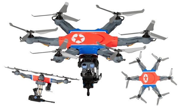 Fleet of Drones Adorned with North Korea Flag Colors Displayed on Black
