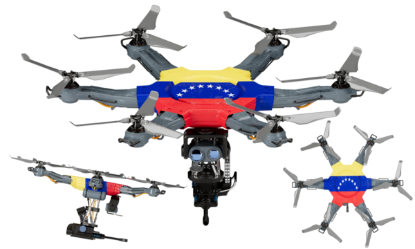 Fleet of Drones Adorned with Venezuela Flag Colors Displayed on Black