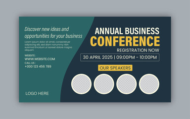 Annual business conference banner flyer template design with soft official color background with some free spaces. live webinar banner invitation webinar social media poster illustration 