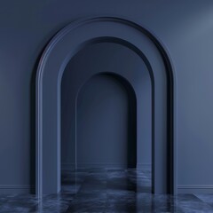 Dimly lit archway with reflective flooring