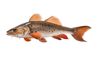 A fish stands upright on a white surface