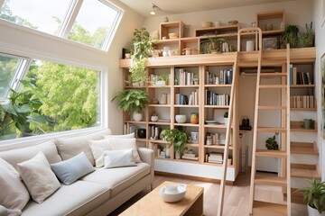Fototapeta na wymiar Modern Clutter-Free and Bright Tiny House Living Room Design