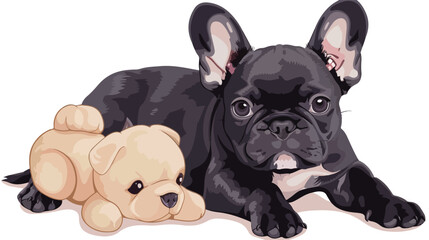 French bulldog playing with plush toy Flat vector 215a661f-8b38-4761-af0d-7793bc07b7d6 0.eps
