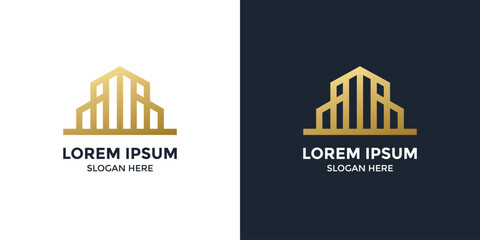 The building design logo is gold and elegant