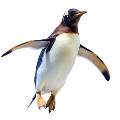 Naklejka premium penguin jumping spread hands and legs isolated on white background