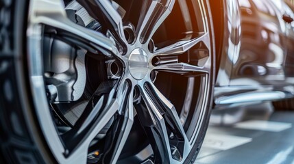 An image of a close-up of a vehicle's magnesium alloy wheel. - obrazy, fototapety, plakaty