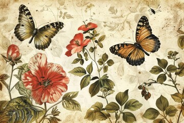 Butterflies and Flowers Painting on Wall