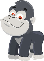 Cute Baby Gorilla Cartoon Character. Vector Illustration Flat Design Isolated On Transparent Background