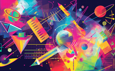 Academic Kaleidoscope: Bursting Back to School with Colorful Dynamic Shapes - obrazy, fototapety, plakaty