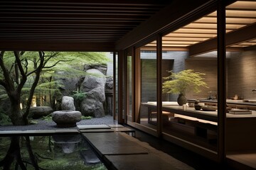 Zen Garden View: Tranquil Traditional Japanese Hallway with Natural Materials