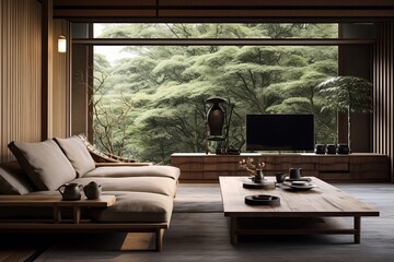 Zen Vibes in Traditional Japanese Living Room: Wooden Accents & Minimalist Design