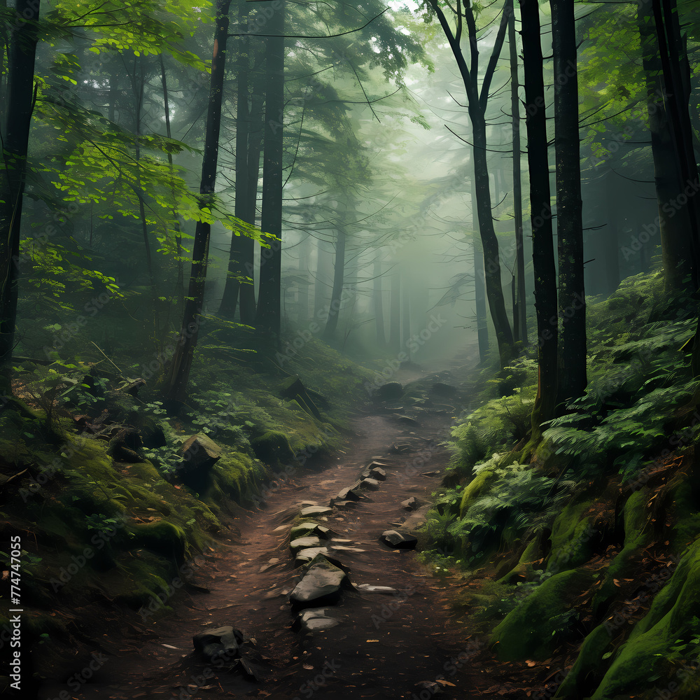 Canvas Prints A mysterious foggy forest. 