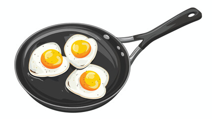 Fried eggs in the shape of a heart in a frying pan. V